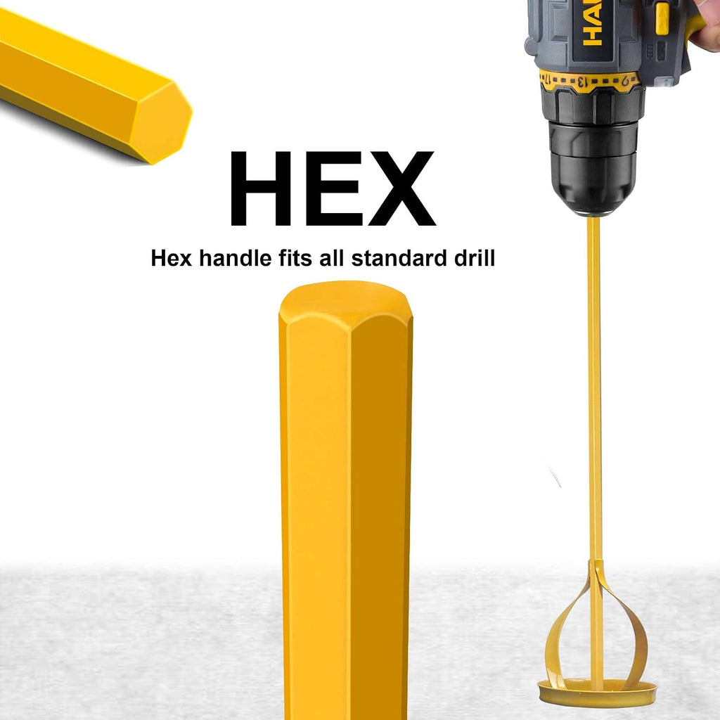 Hanpex 2Pc. Paint and Mud Mixer, Paint Stirrer for Drill in 1 to 5 Gallon Bucket, Suitable for all Standard Drill Bits, Hex Head Anti-slip, Easy Clean, Painting and Plastering Mixer Stirrer Tool
