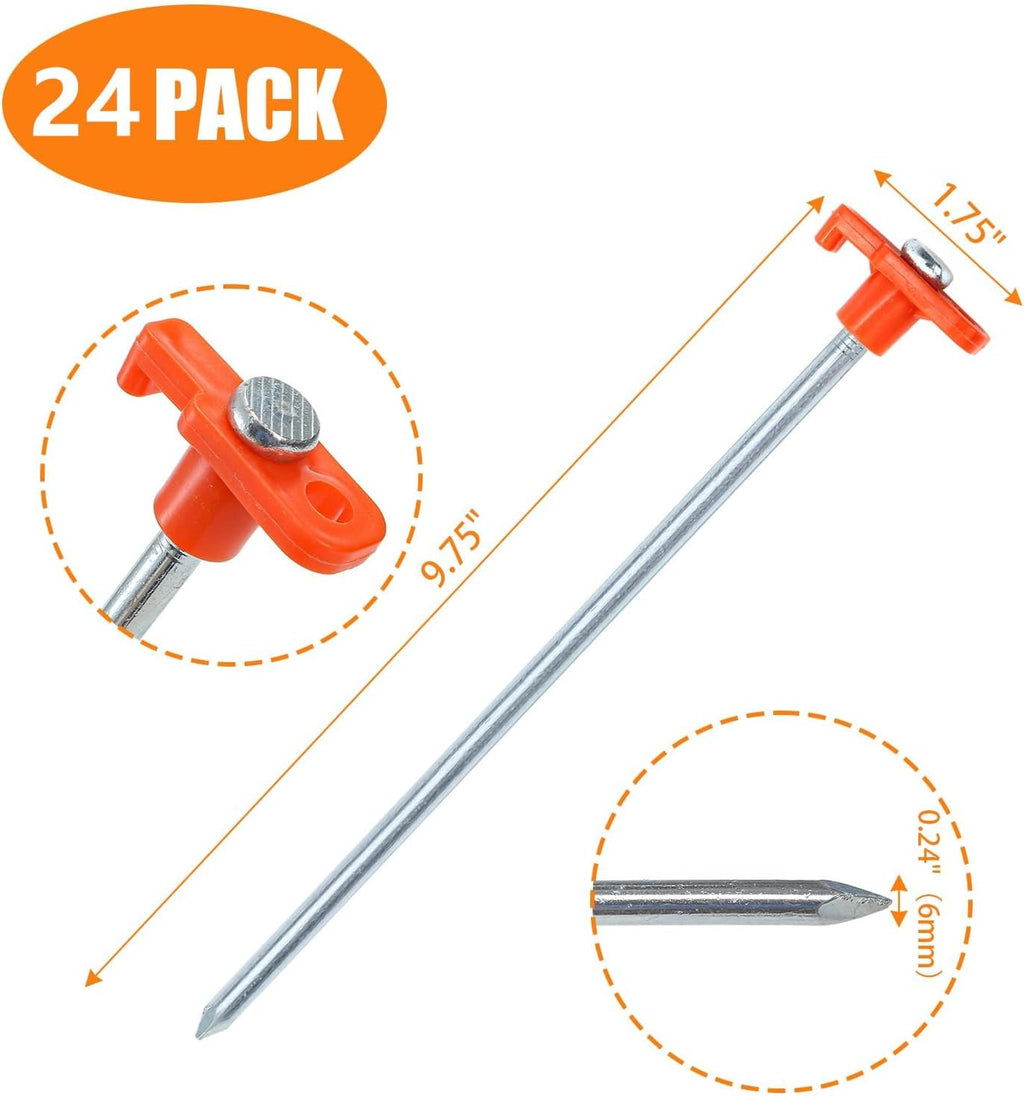 Yesland 24 Pack Tent Stake with Pull Hook Heavy Duty, 10 Inch Non-Rust Metal Tent Pegs Ground Yard Stake Tent Spikes for Camping Patio, Garden, Canopies, Grassland, Outdoor, Hiking, Orange