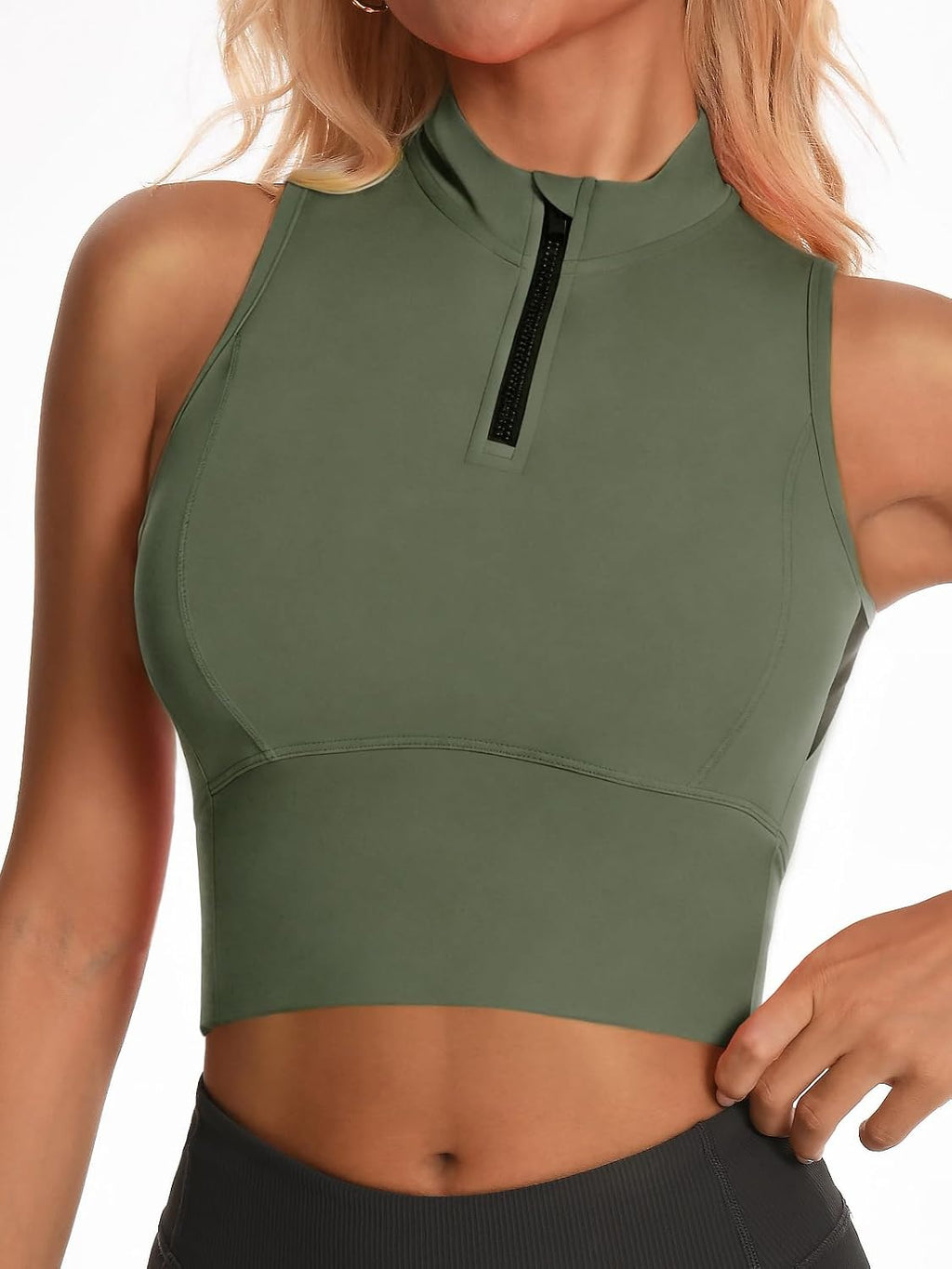 AARYA Zip Front Cropped Workout Tank Tops with Built in Bra