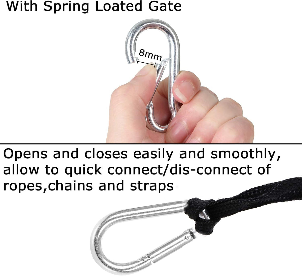 60Pcs Stainless Steel Carabiner Clip Spring Snap Hook 1/4 in, M6 2 3/8 Inch Small Heavy Duty Carabiner Clips for Hammock, Punching Bag, Swing, Gym, Galvanized