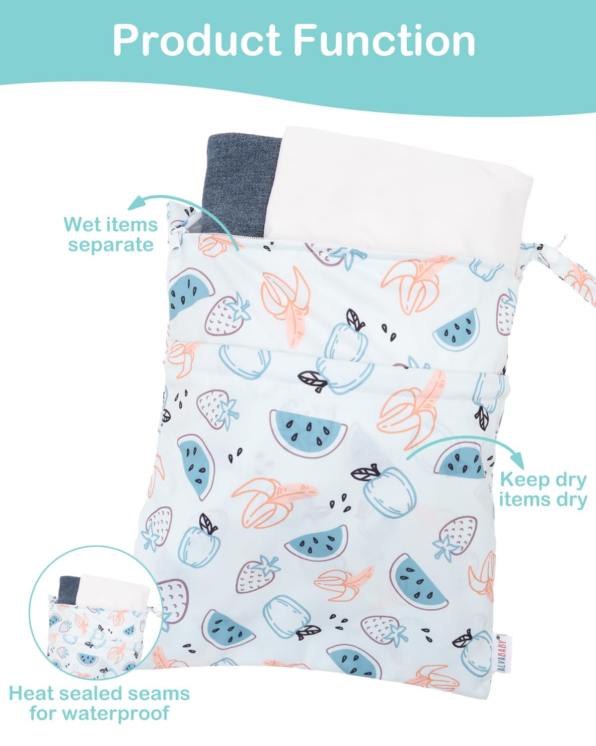 ALVA ALVABABY 2pcs Waterproof Wet Dry Bags,Reusable with Two Zippered Pockets,Baby Cloth Diaper,Travel,Beach,Pool,Daycare,Soiled Baby Items,Yoga Gym Bag,Swimsuits or Wet Clothes 2LW04