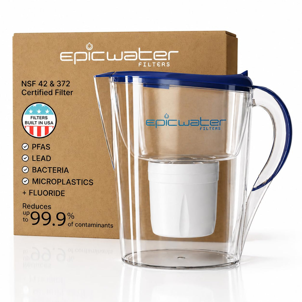 Epic Water Filters Pure Filter Pitchers for Drinking Water, 10 Cup 150 Gallon Filter, Tritan BPA Free, Removes Fluoride, Chlorine, Lead, Forever Chemicals (White & Bamboo)