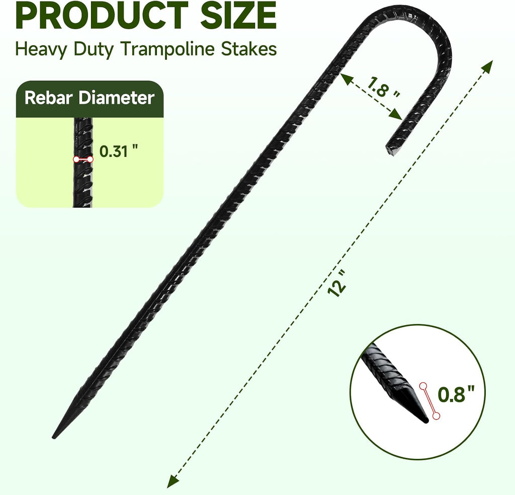 16Piece Tent Stakes Heavy Duty, 12 ’’ Rebar Stakes Ground Anchors High Wind, J Shape Galvanized Steel Trampoline Stakes for Camping Patio, Trampoline, Garden, Canopies, Outdoor (Black, J Shape)