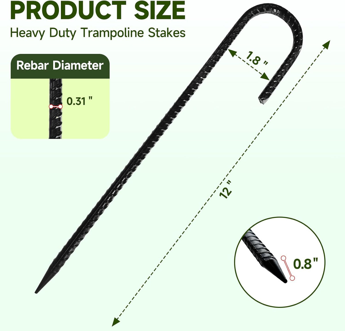 16Piece Tent Stakes Heavy Duty, 12 ’’ Rebar Stakes Ground Anchors High Wind, J Shape Galvanized Steel Trampoline Stakes for Camping Patio, Trampoline, Garden, Canopies, Outdoor (Black, J Shape)