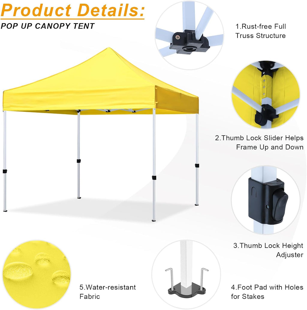 HLong 10x10 Heavy Duty Pop-Up Canopy, Yellow