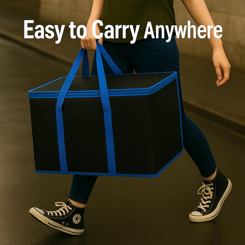 musbus XL-Large Insulated Grocery Shopping Bags, Black, Reusable Bag,Thermal Zipper,Collapsible,Tote,Cooler,BLACK BLUE