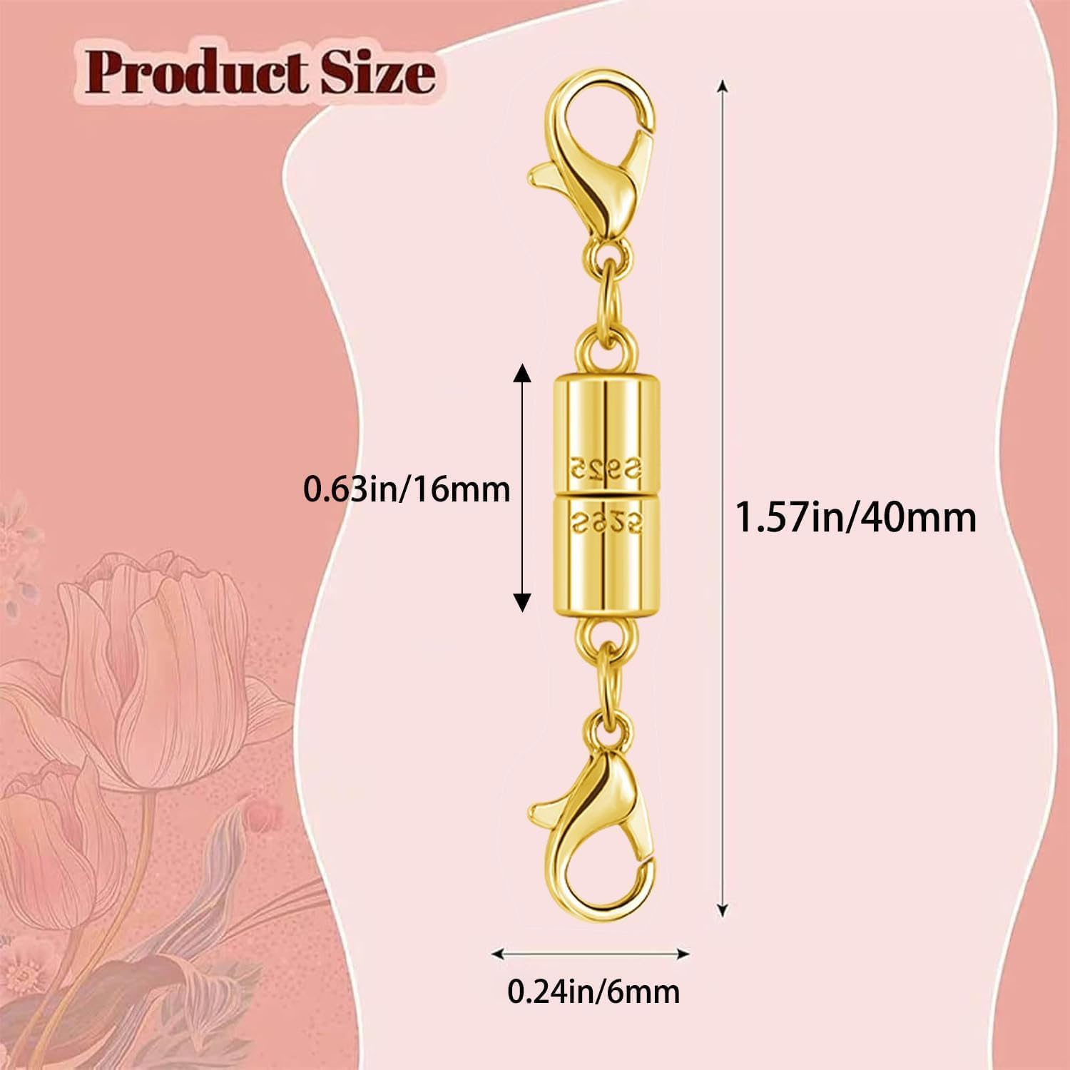 Magnetic Jewelry Clasps Set, Gold and Silver, 12 Pack Rose and Heart Design, Necklace Bracelet Closures with Rhinestone Accents (12PCS Golden Silvery)