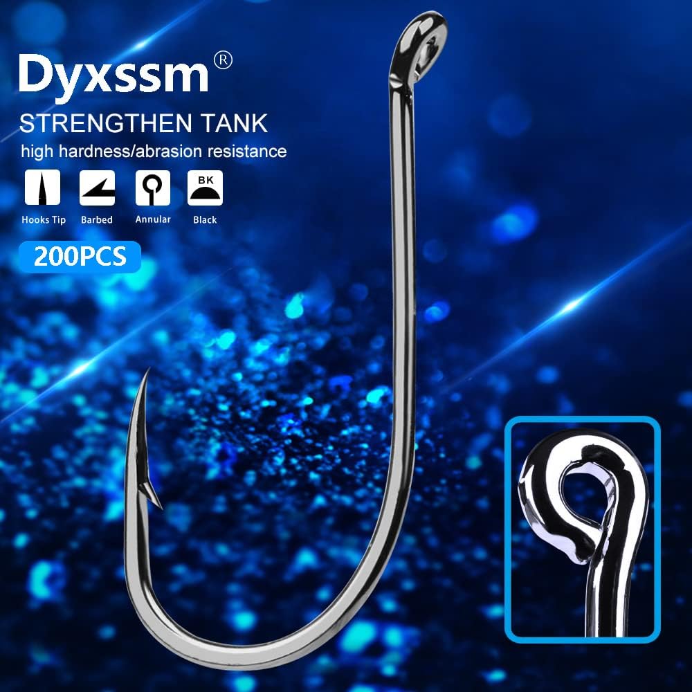 Dyxssm 200pcs/lot Octopus Fishing Hooks Offset Circle Fishing Hook Black High Carbon Steel Strong Barbed Fish Hooks for Freshwater Saltwater