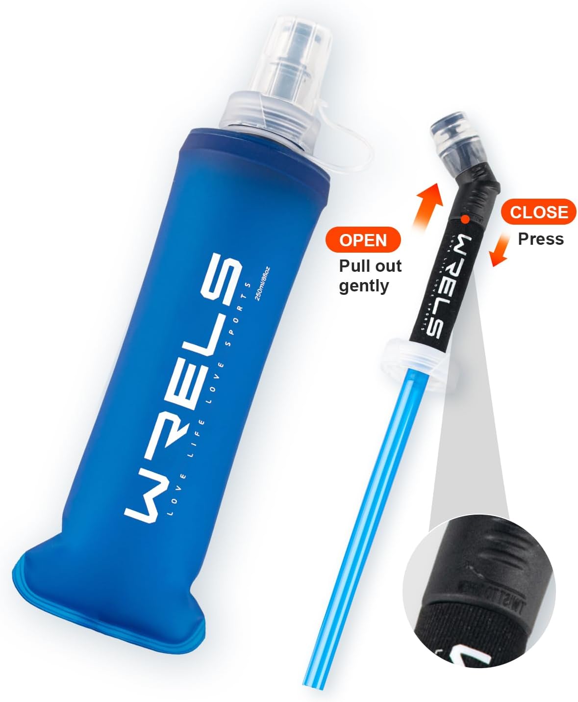 WRELS TPU Running Water Bottle with Straw for Hydration Vest Pack BPA-Free
