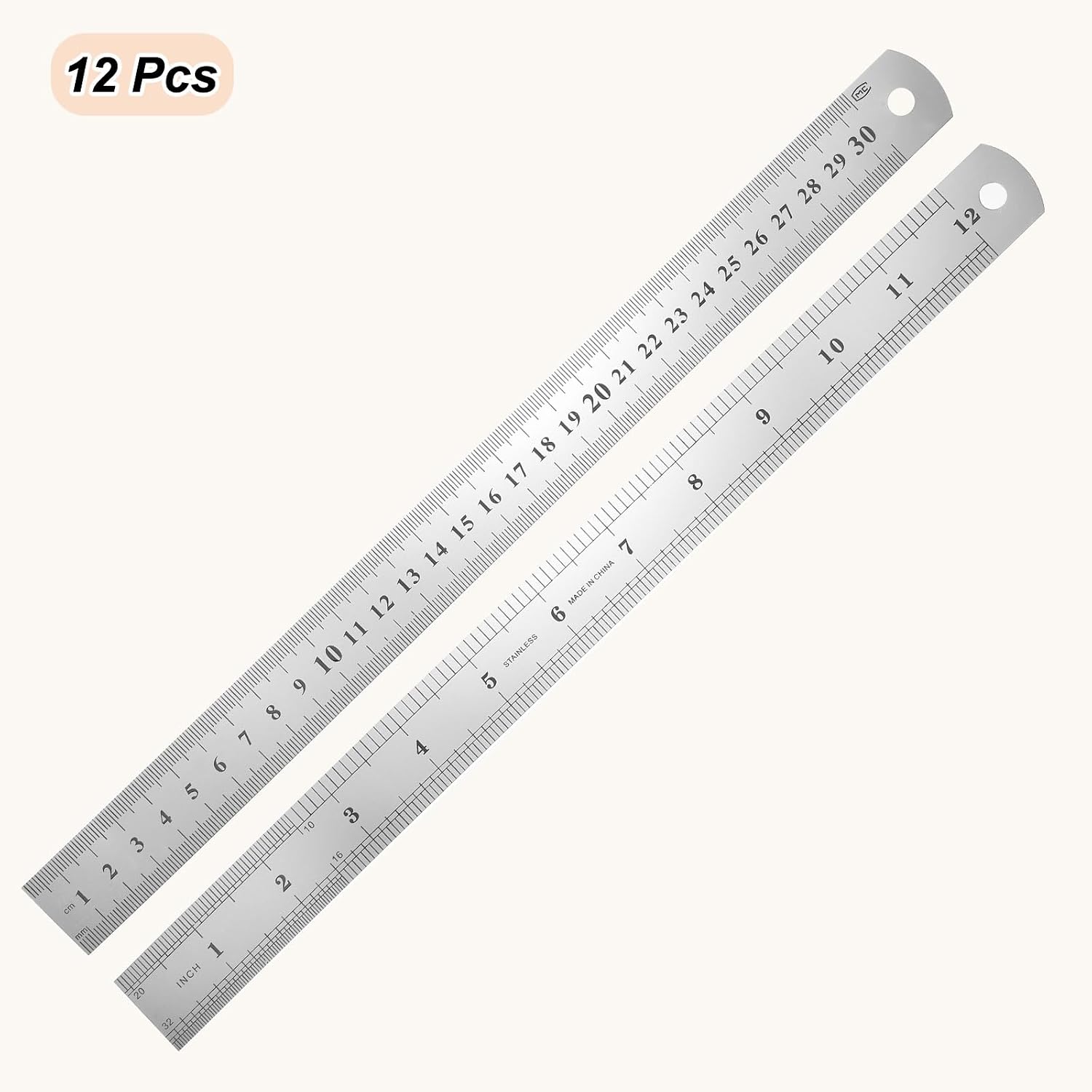 HARFINGTON 12 Pcs Steel Ruler 12" x1-1/32 Machinist Metal Ruler Carbon Steel Metric Straight Edge Measuring Tools 0.3mm Thick for Engineering Architect Drawing Home Office