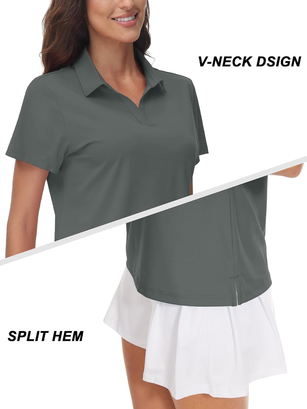 TACVASEN Women's V-Neck Polo Shirts UPF 50+ Short Sleeve Sun Protection Quick Dry Golf Polos Collared Shirt