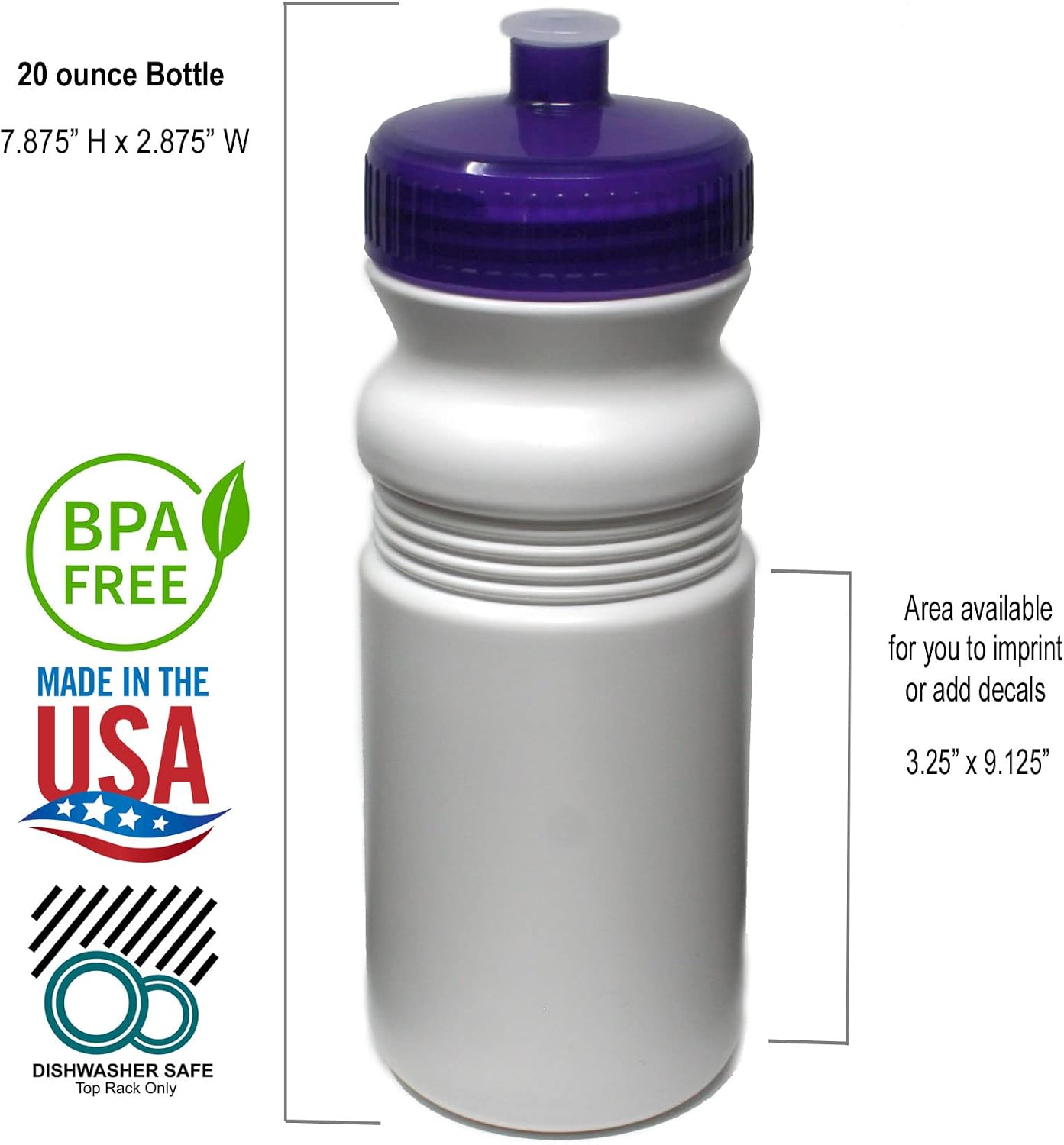 Rolling Sands Reusable Bulk Water Bottles 100 Pack - 20 Oz Sports Water Bottles, USA Made, BPA-Free, Wide Mouth for Easy Cleaning, Dishwasher Safe, Break Resistant