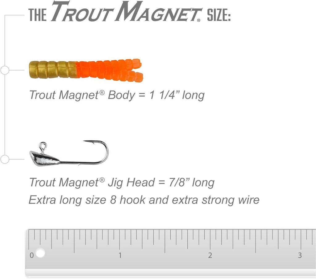 Trout Magnet 82-Piece Neon Fishing Gear Kit, Includes 70 Grub Bodies Trout Bait and 12 Size 8 Hooks
