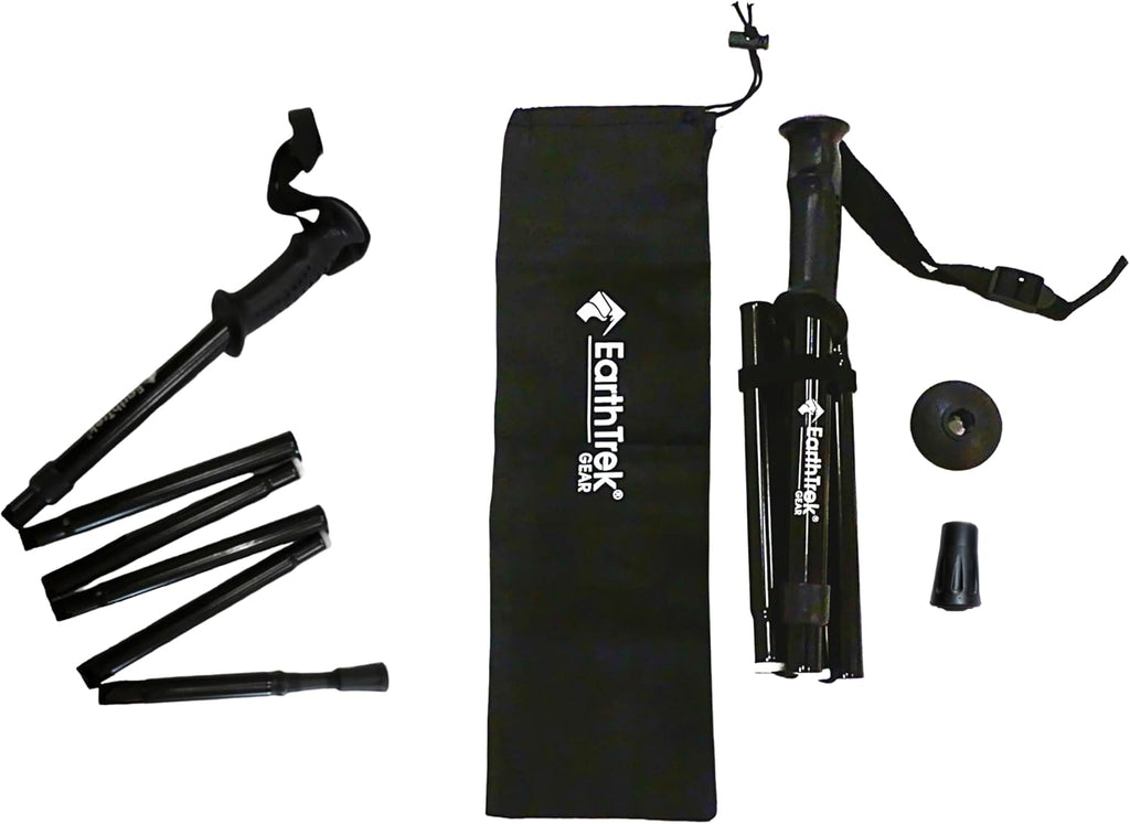 Earth Trek Gear Compact Adjustable Hiking Poles - Folding Walking Stick & Trekking Poles for Walking, Hiking, and Walking - Lightweight Aluminum, 45-50" Height