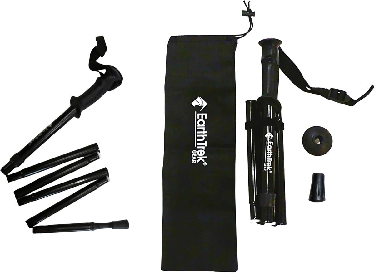 Earth Trek Gear Compact Adjustable Hiking Poles - Folding Walking Stick & Trekking Poles for Walking, Hiking, and Walking - Lightweight Aluminum, 45-50" Height