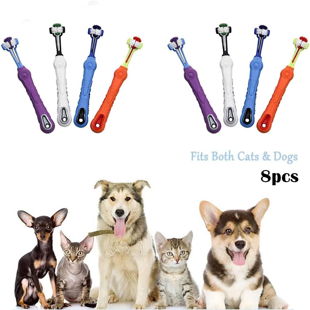 Orgrimmar 8 Pcs 3-Sided Pet Toothbrush Dog Cat Mouth Dental Teeth Care