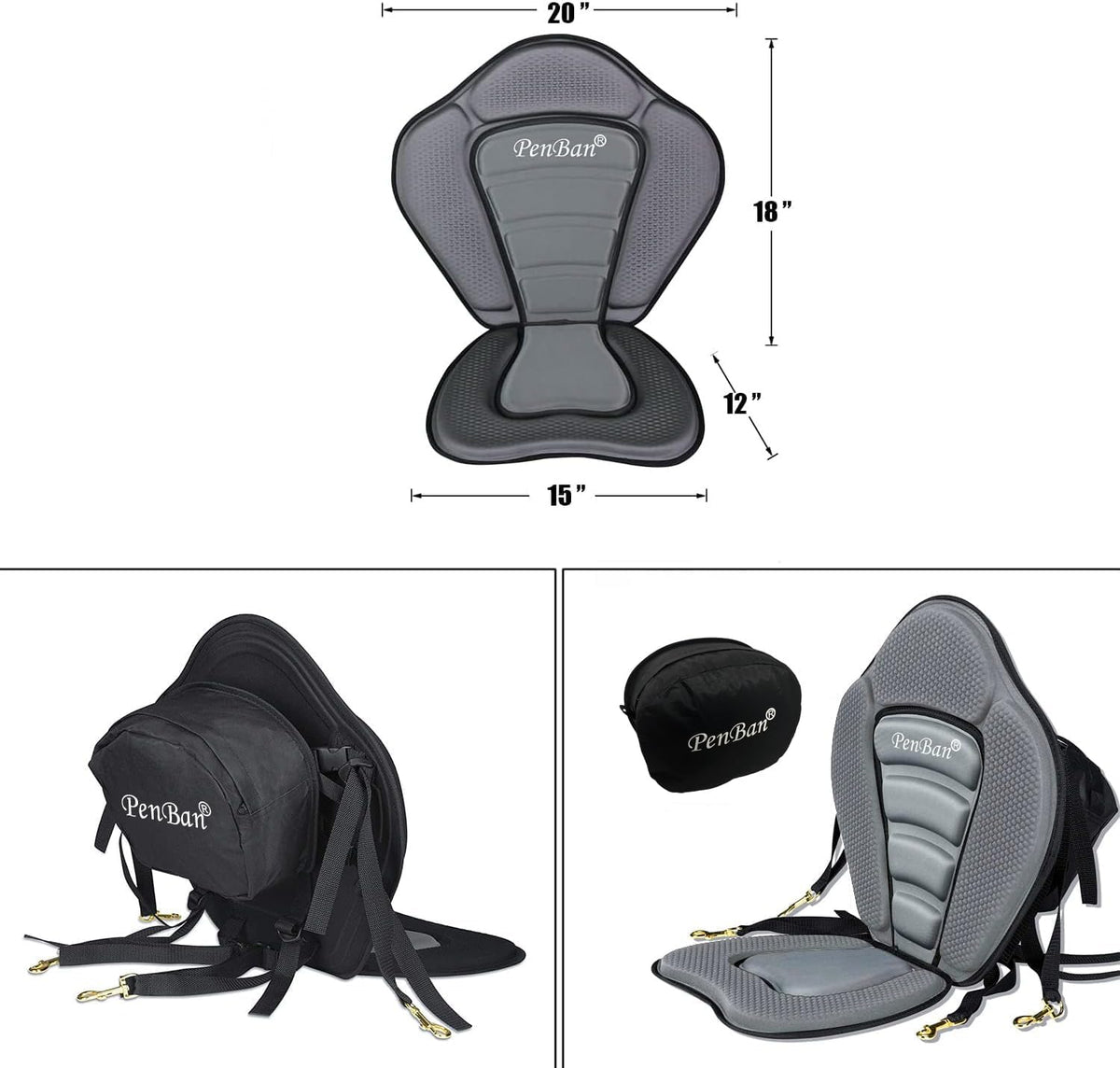 Universal Deluxe Kayak Seat Cushion with Storage Bag for Kayak
