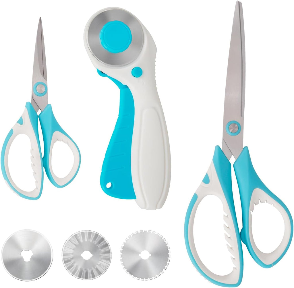 MANUFORE Left-Handed Fabric Sewing Scissors and Rotary Cutter with Blades
