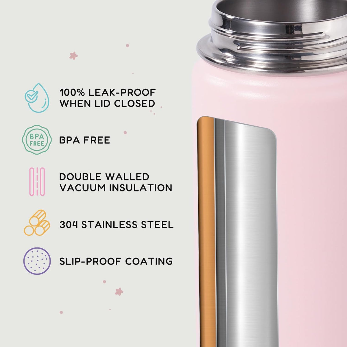 Fijinhom 12oz Water Bottle with Straws, Stainless Steel Vacuum Insulated Water Bottle Leak-Proof, BPA-Free, Purple + Pink