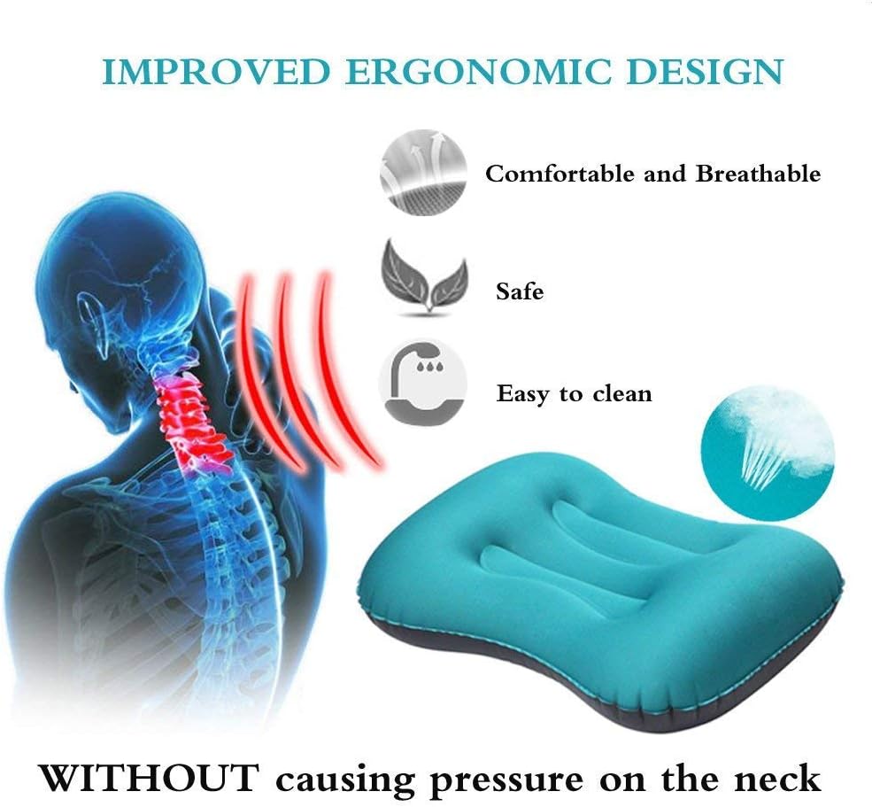 Ultralight Inflatable Camping Pillows - Compressible, Compact, Inflatable, Comfortable, Ergonomic Pillow for Neck & Lumbar Support While Camping,Backpacking,Hiking