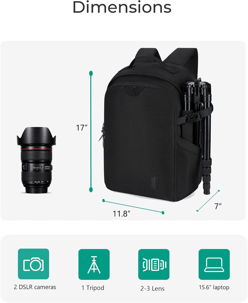 BAGSMART Camera Backpack, DSLR SLR Camera Bag Backpack Fits 15.6 Inch Laptop,Anti-Theft Waterproof Camera Case for Photographers,Men Women,with Rain Cover,Tripod Holder,Black