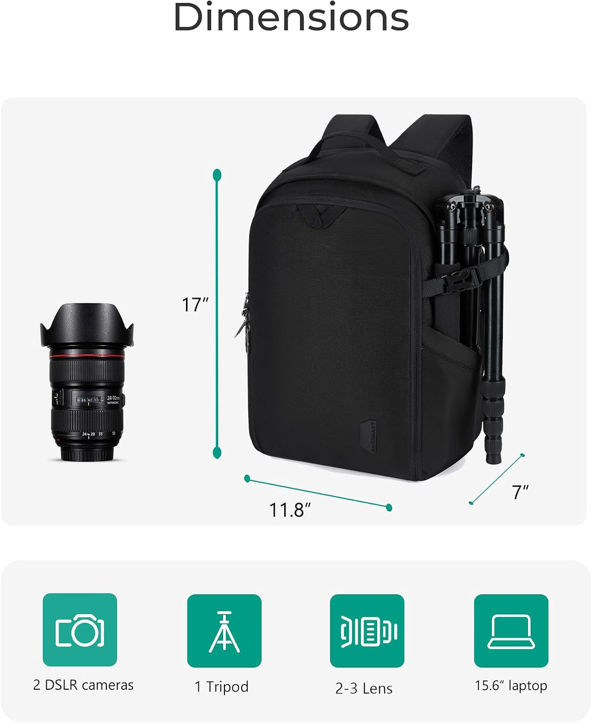 BAGSMART Camera Backpack, DSLR SLR Camera Bag Backpack Fits 15.6 Inch Laptop,Anti-Theft Waterproof Camera Case for Photographers,Men Women,with Rain Cover,Tripod Holder,Black