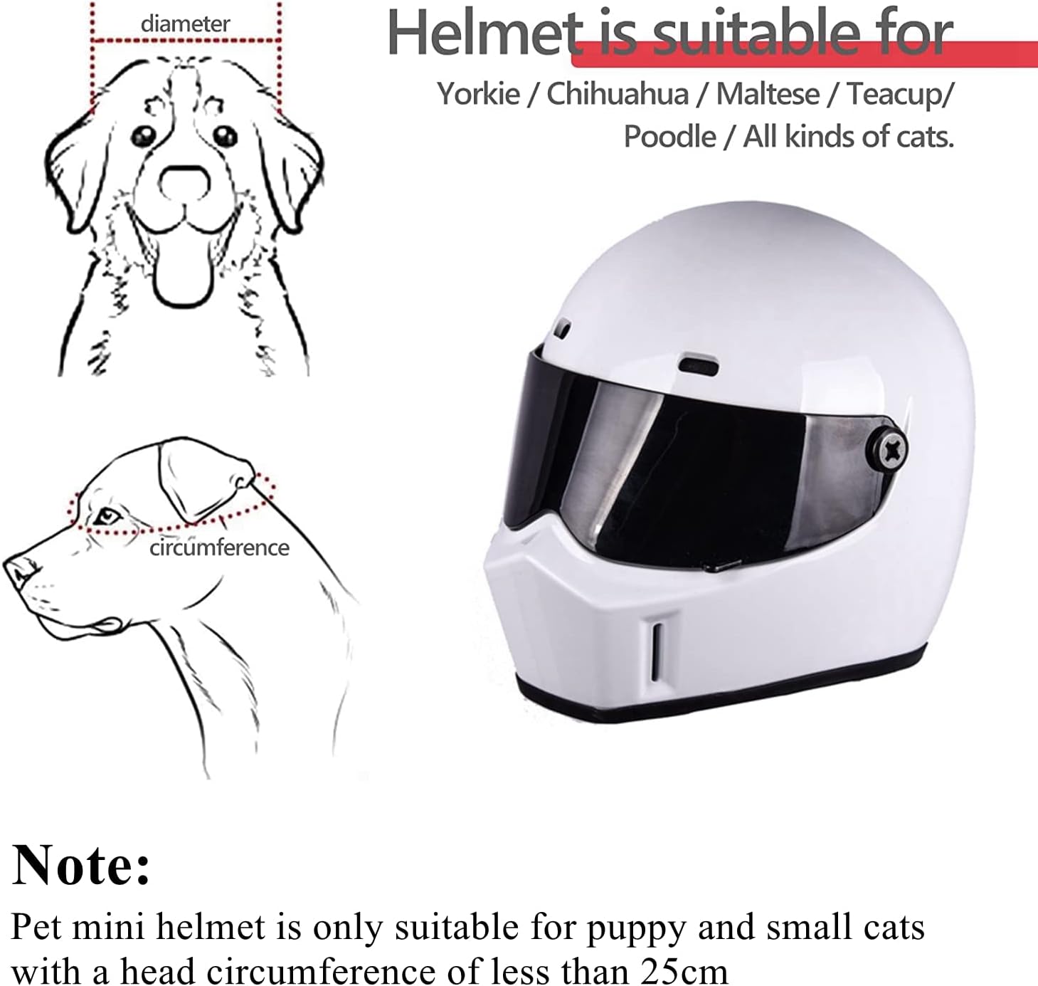 Pet Motorcycle Helmet, Full Face Motorcycle Helmet Outdoor Motorcycle Bike Riding Helmet Hat for Cat Dog Doggie Puppy Kitten Helmet Pet Supplies Racing Car Fan Collectible Small Gift (White)