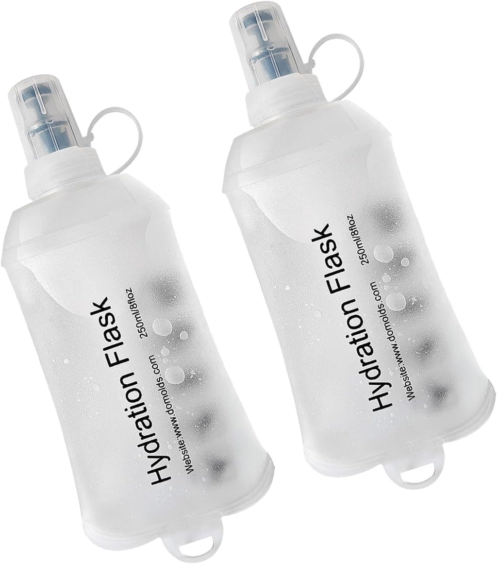 WILDREEDS 250ml Soft Flask, TPU Collapsible Soft Water Bottle for Hydration Pack, Running Vest, Folding Water Bottle for Hiking Cycling Climbing-2Pcs, White