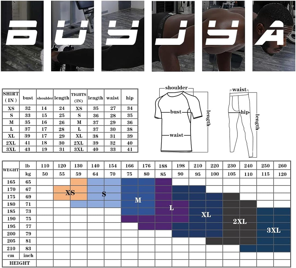 BUYJYA 5Pcs Men's Compression Pants Shirt Top Long Sleeve Jacket Athletic Sets Gym Clothing Mens Workout