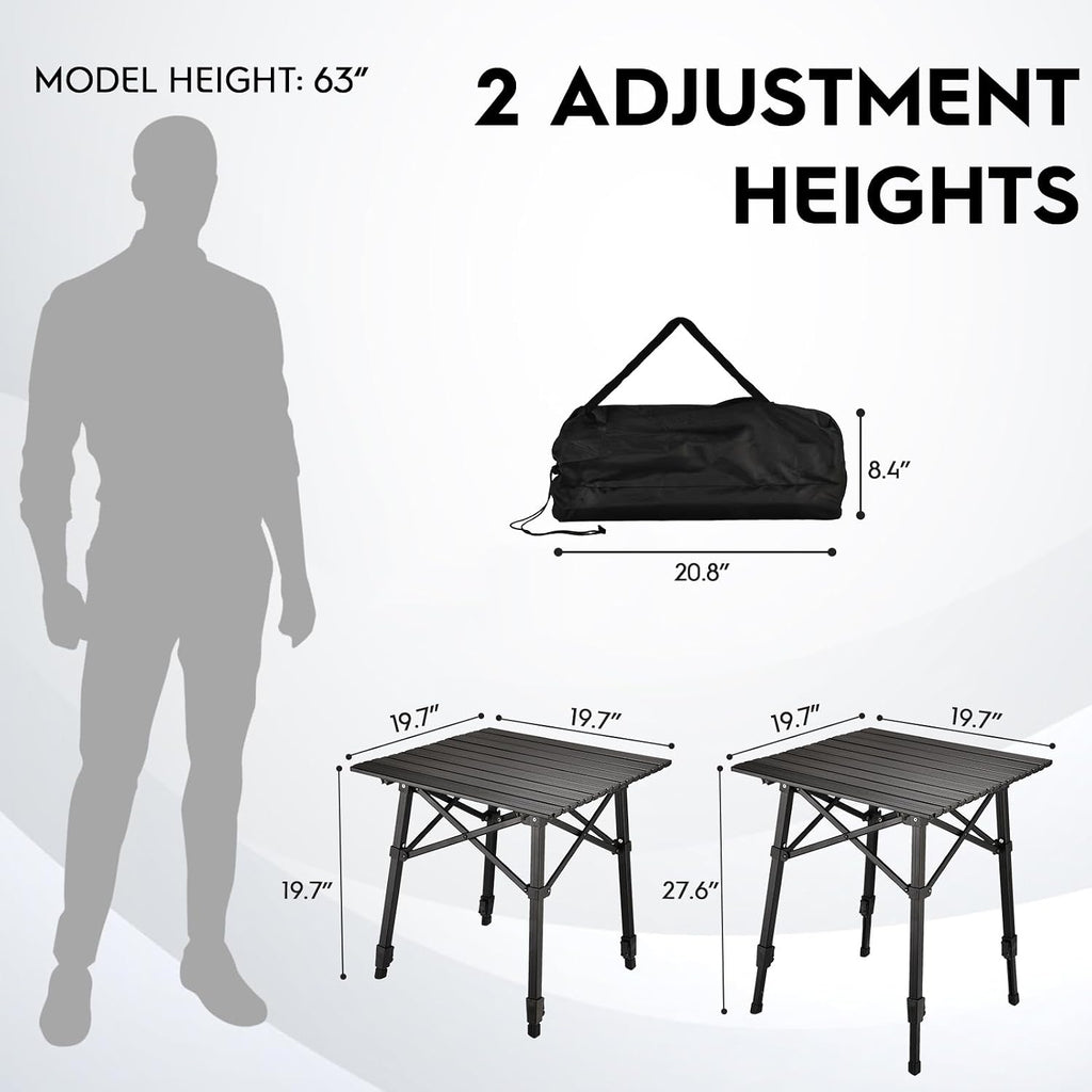 Aluminum Folding Camping Side Table with Carry Bag and Storage,Black