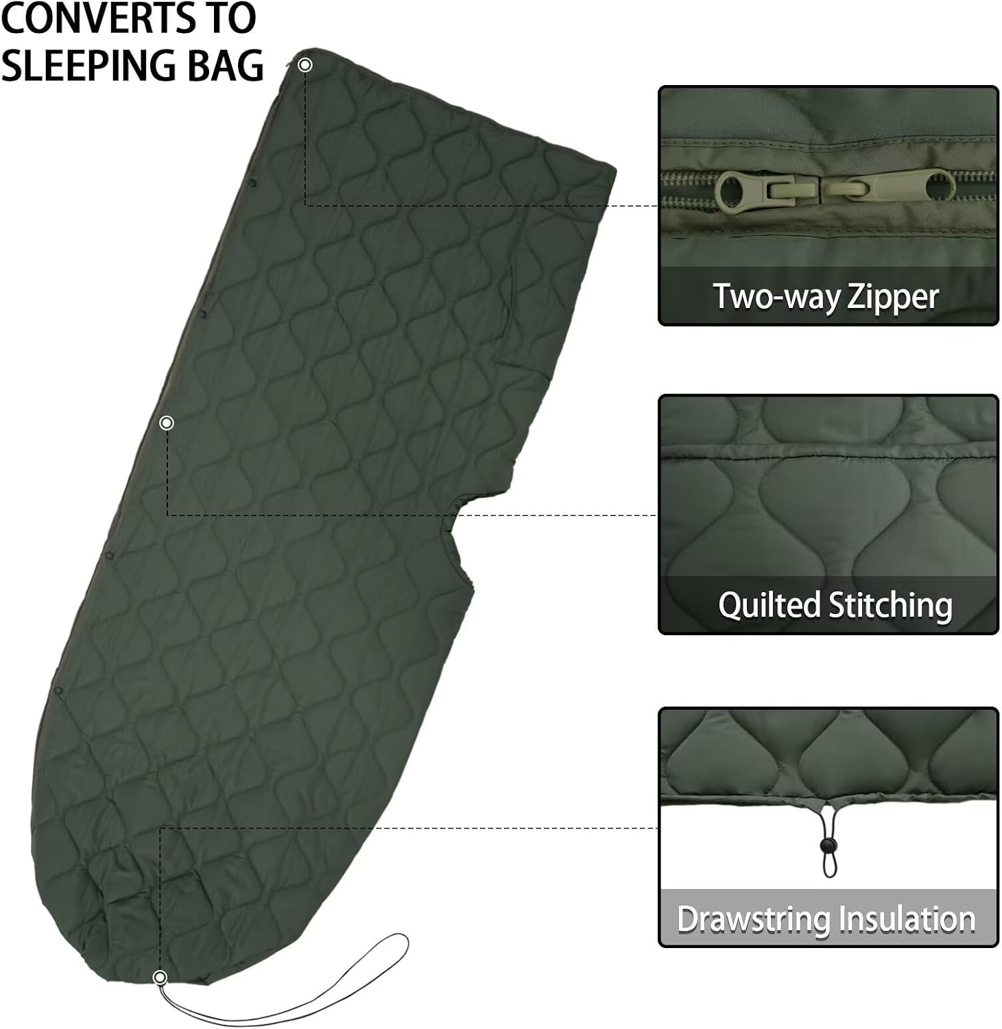 Poncho Liner Hoodie with Pocket Insulated Military Sleeping Bag Waterproof for Outdoor Camping Travel Survival Hunting Car Emergency