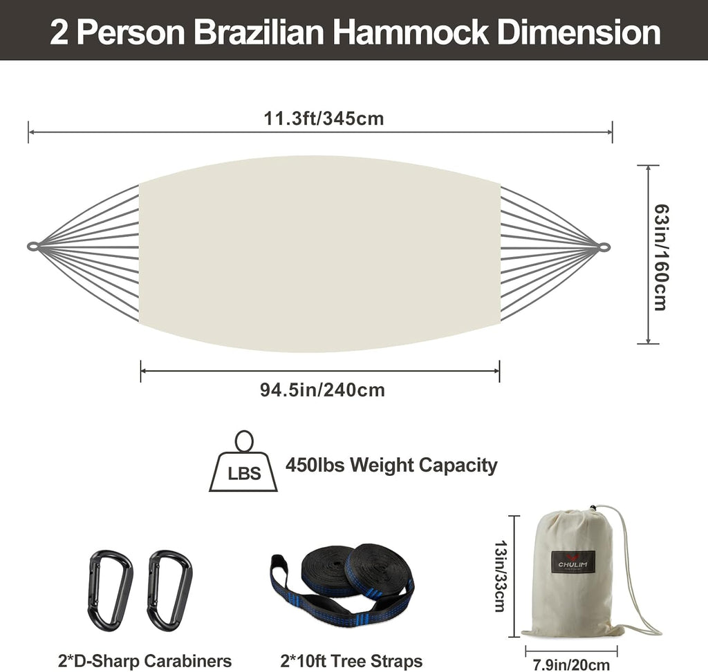 Brazilian Double Hammock with Tree Straps, Extra Large, 450 lbs Capacity