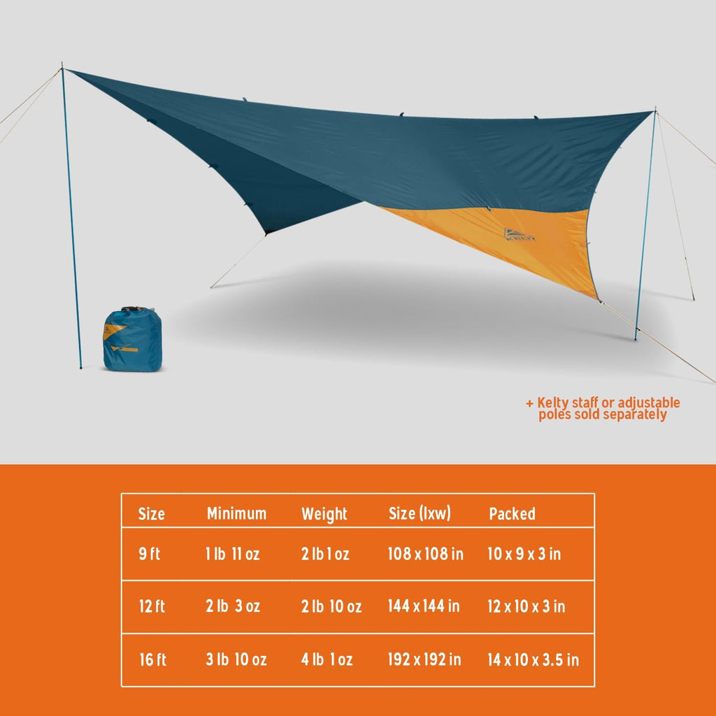 Kelty Noah’s Tarp Sun Shelter and Multi-Use Awning Rainfly, Portable Canopy UV Protection, Waterproof + Durable, 3 Sizes for Customized Pitch (12ft)