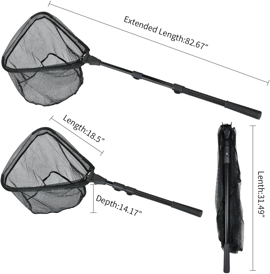 RESTCLOUD Fishing Landing Net with Telescoping Pole Handle, Fishing net Freshwater for Kids Men Women, Extend to 40-63 Inches