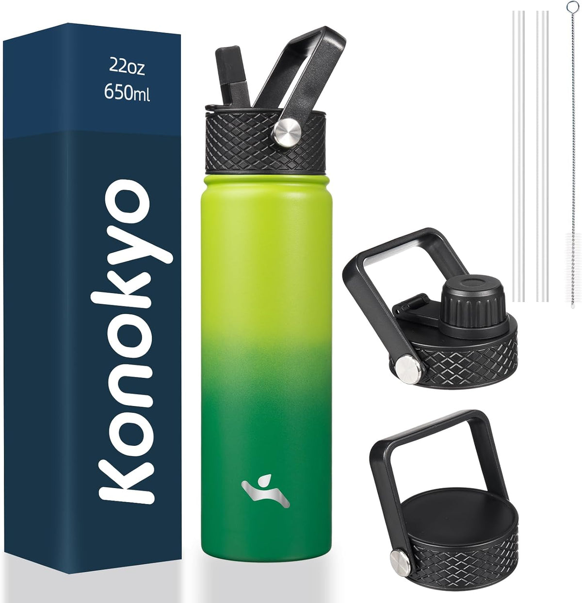 Konokyo 22 oz Insulated Stainless Steel Water Bottle with Straw Lid