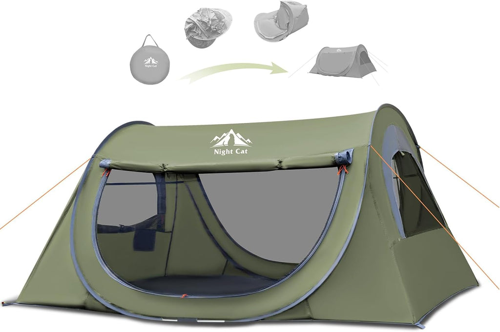 Night Cat Pop-up Camping Tent: 2 Person Tent Waterproof Instant Easy Setup Tunnel Tent