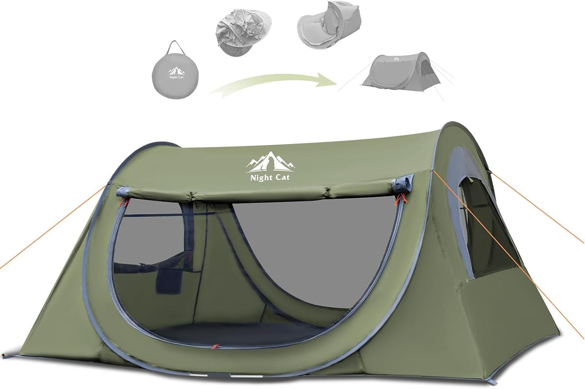 Night Cat Pop-up Camping Tent: 2 Person Tent Waterproof Instant Easy Setup Tunnel Tent