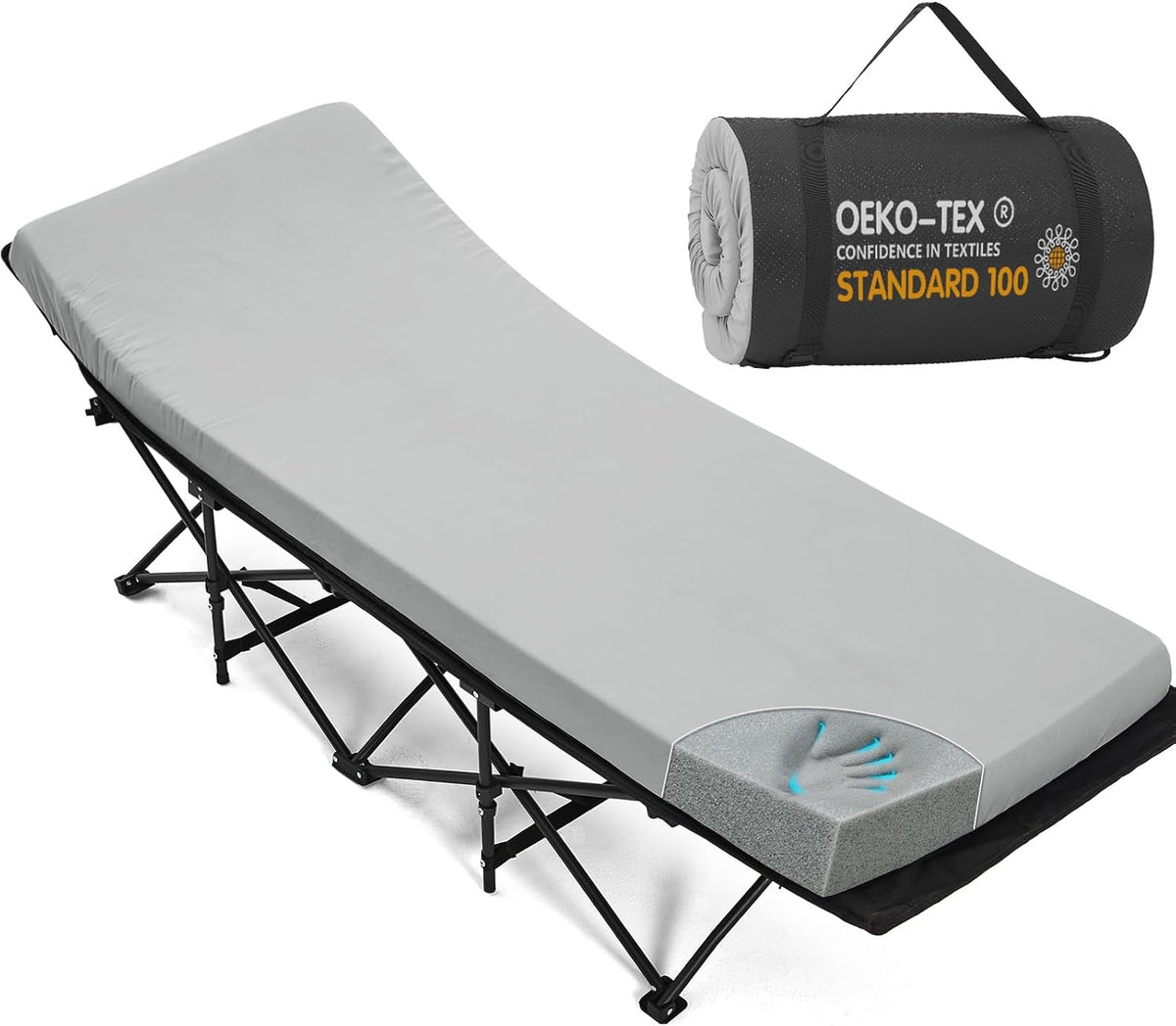 CYMULA Camping Cot Pad 2 Inch Memory Foam, Pad Only,Camping Pad for Folding Cot and Foldable Cot, Portable Roll Up Camp Gear for Car Camping Travel Tent, Non-Slip Waterproof Bottom, Removable Cover