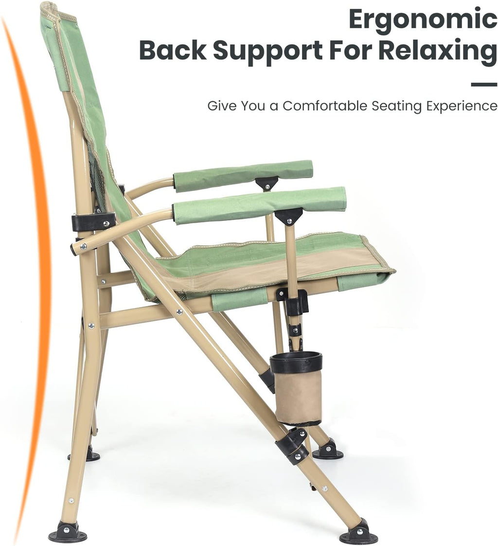 XGEAR 330LB Heavy Duty High Back Hard Arm Camping Chair with Cup Holder