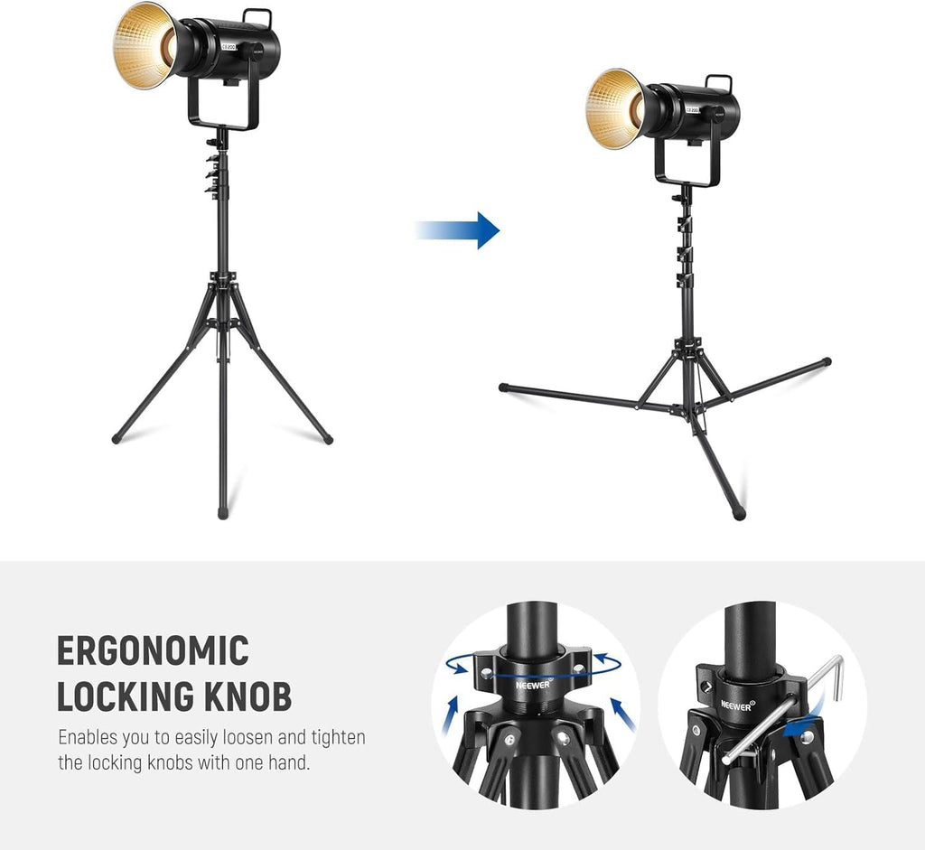 NEEWER Light Stand All Metal with 180° Reversible Legs, 70"/178cm Portable Travel Tripod Stand 1/4" Screw & 5/8" Stud for Indoor Outdoor Photography Speedlite Strobe Ring Light Softbox, ST178R, Black