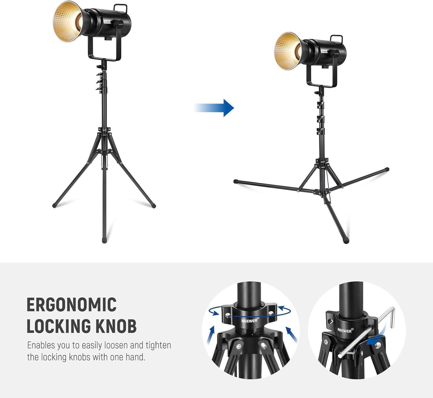 NEEWER Light Stand All Metal with 180° Reversible Legs, 70"/178cm Portable Travel Tripod Stand 1/4" Screw & 5/8" Stud for Indoor Outdoor Photography Speedlite Strobe Ring Light Softbox, ST178R, Black