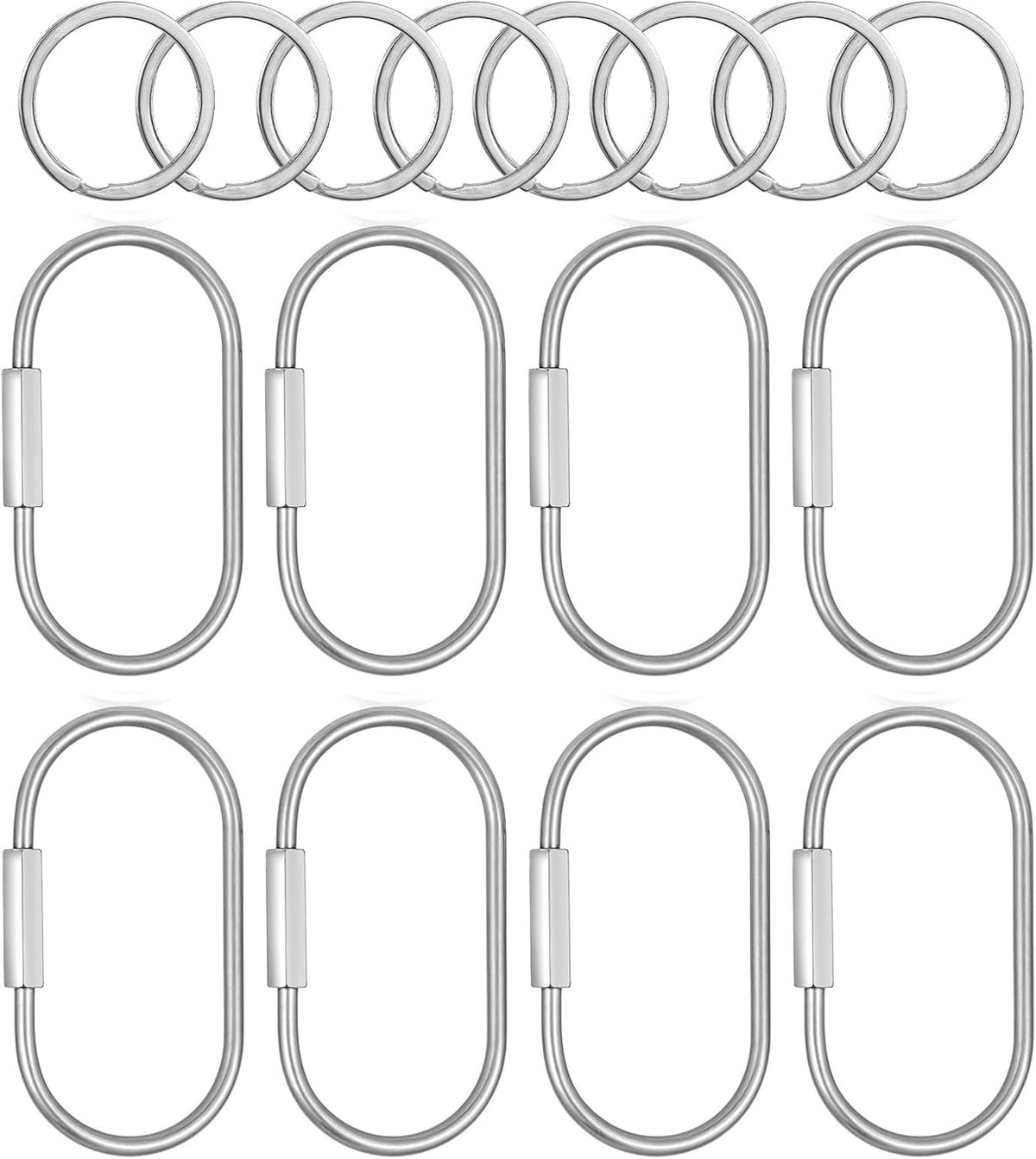 8 Pack Sliver Brass Key Ring Secure Screw Lock Carabiner Brass Keychain Clip with O Key Rings Purse Bag Charms for Handbags Dog Leash Pet Tags