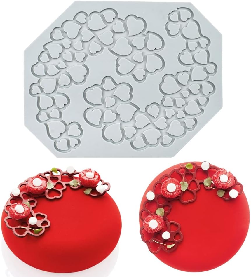 Hollow Leaf Silicone Molds Lover Heart Chocolate Molds Geometry 3D Silicone Mould Chocolate Candy Leaf Mold Sugar Craft Cake Decoration Cupcake Top (I_Heart_7.08 * 5.6 * 0.12inch)