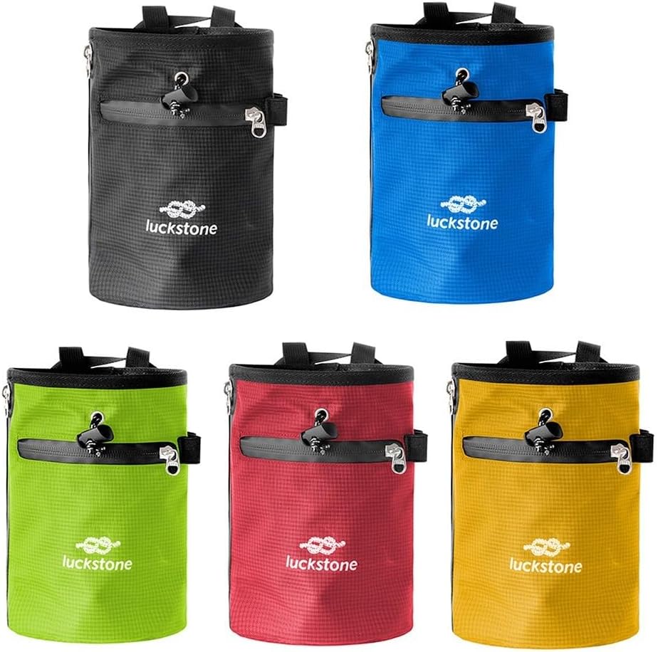 Climbing Chalk Bag with Anti-Leak Drawstring, 420D Oxford Magnesium Powder Bag for Rock Climbing and Weightlifting, Gym Chalk Bucket with Phone Pocket and Adjustable Belt, Blue(Red)