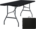 Folding Table 6ft, Heavy Duty Portable Utility Table with Handle, Black