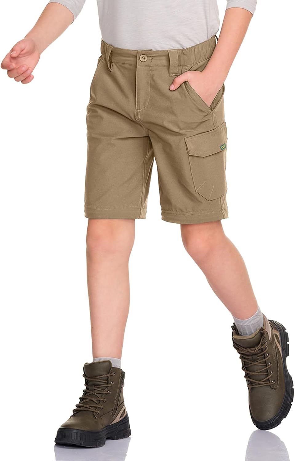 CQR Kids Youth Hiking Cargo Pants, UPF 50+ Quick Dry Convertible Zip Off Pants, Outdoor Camping Pants
