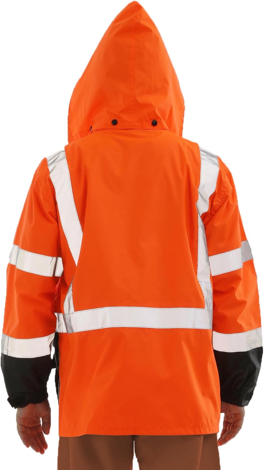 sesafety Hi Vis Rain Jacket, Rain Suits for Men Waterproof withBlack Bottom