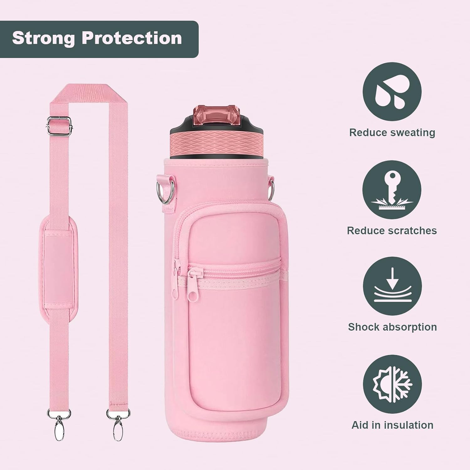 Water Bottle Sling Bag with Storage Pockets & Strap for Hiking Gym Walking