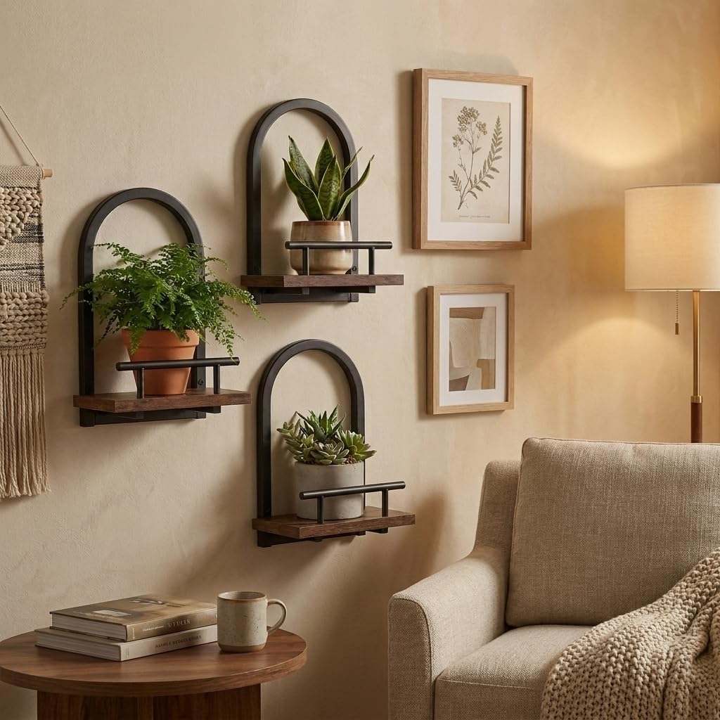 Amaoot Floating Shelves Set for 2, Wall Plant Holder Shelf, Wall Planters