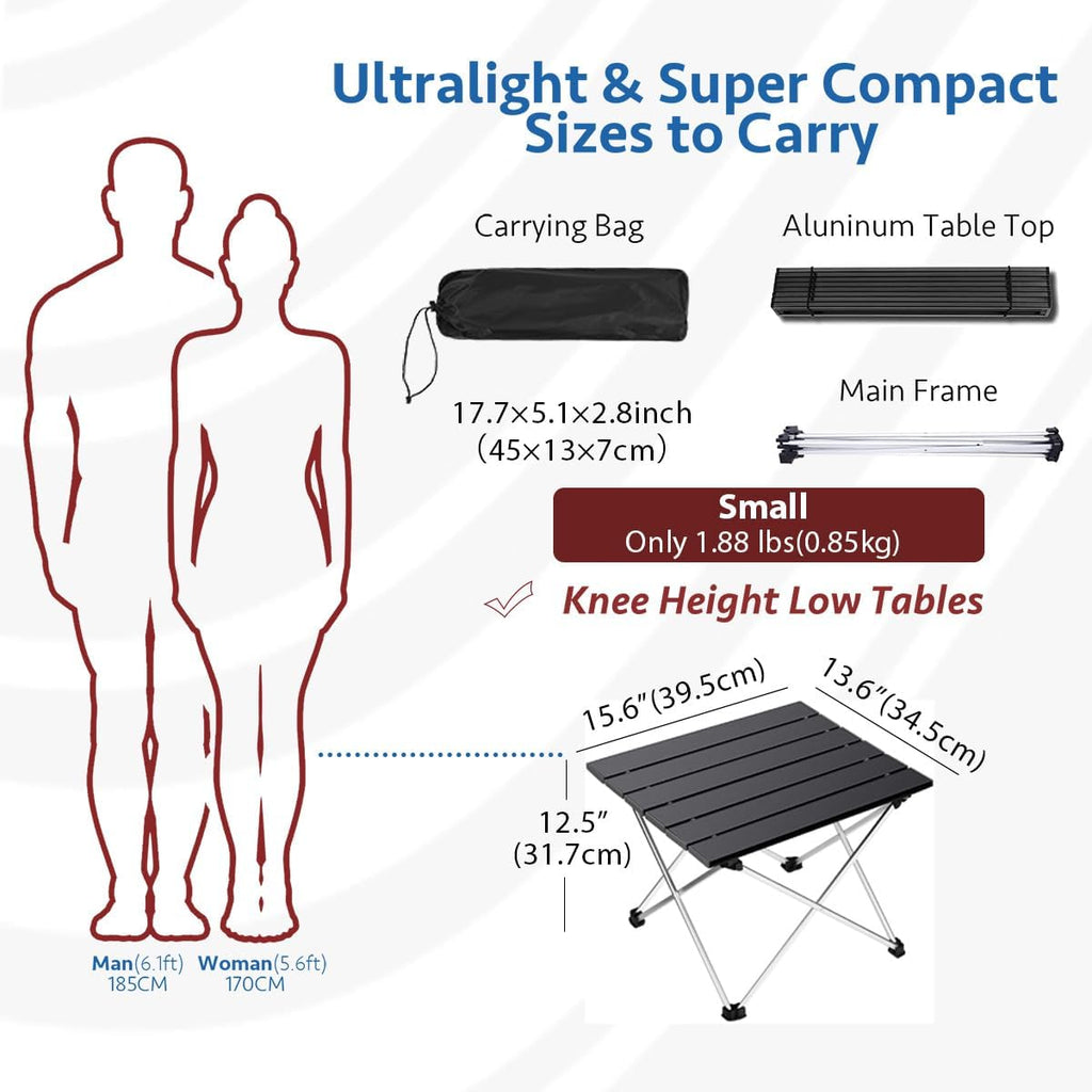 Grope Portable Camping Table,Aluminum Folding Beach Table (Black-S) | Portable & Easy to Carry, With Carry Bag for Camping, Prefect for Outdoor, Picnic, BBQ, Cooking, Festival, Beach, Home Use